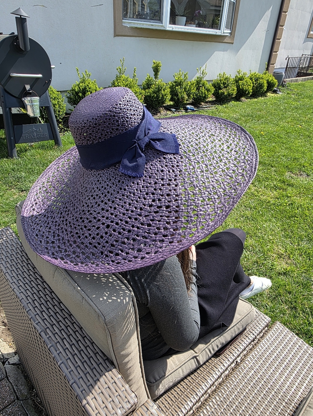 Lola Hats Giant Wide-Brim Purple Sun Hat with Navy Bow